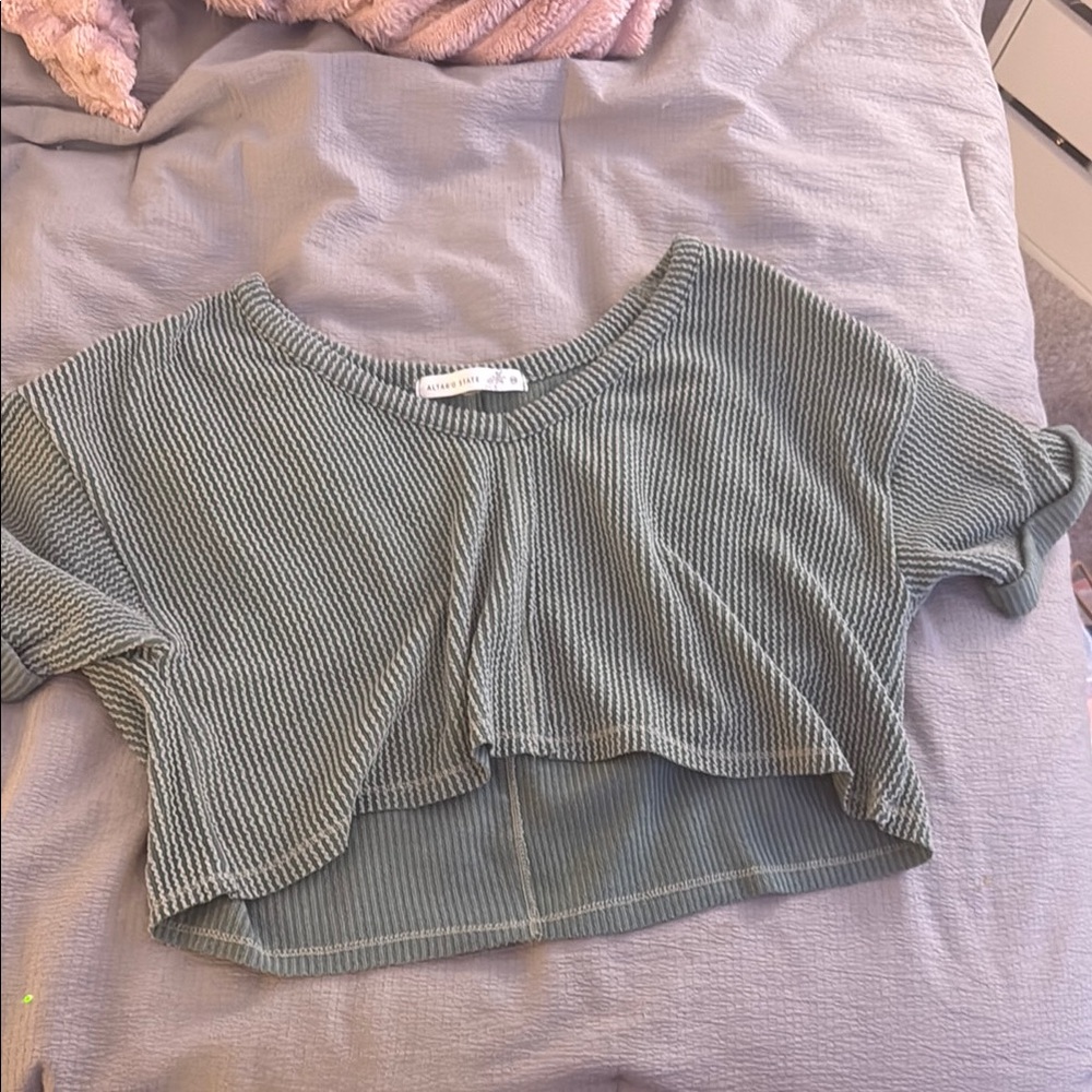 Altar'd State Green Ribbed Crop Top